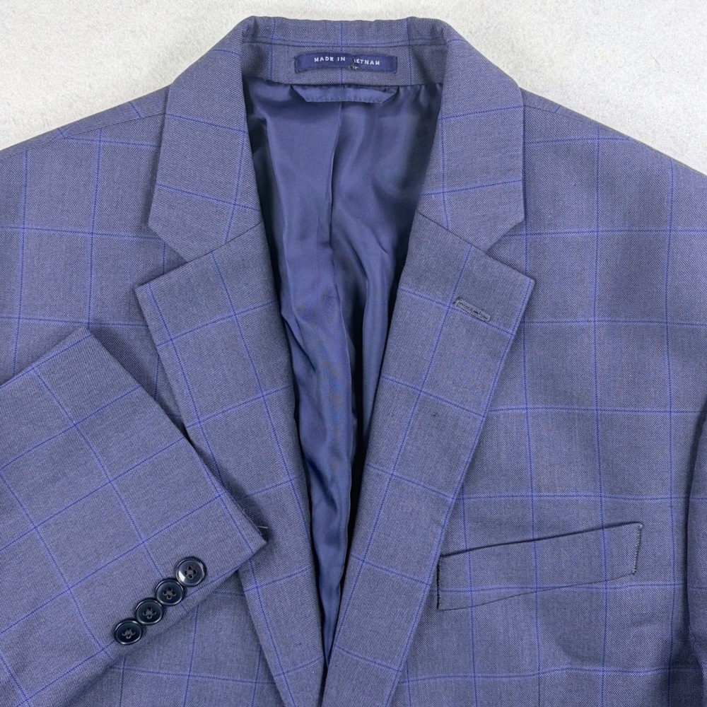 Club Room Mens Blue Windowpane Plaid Two Button Sport Coat Blazer 42R